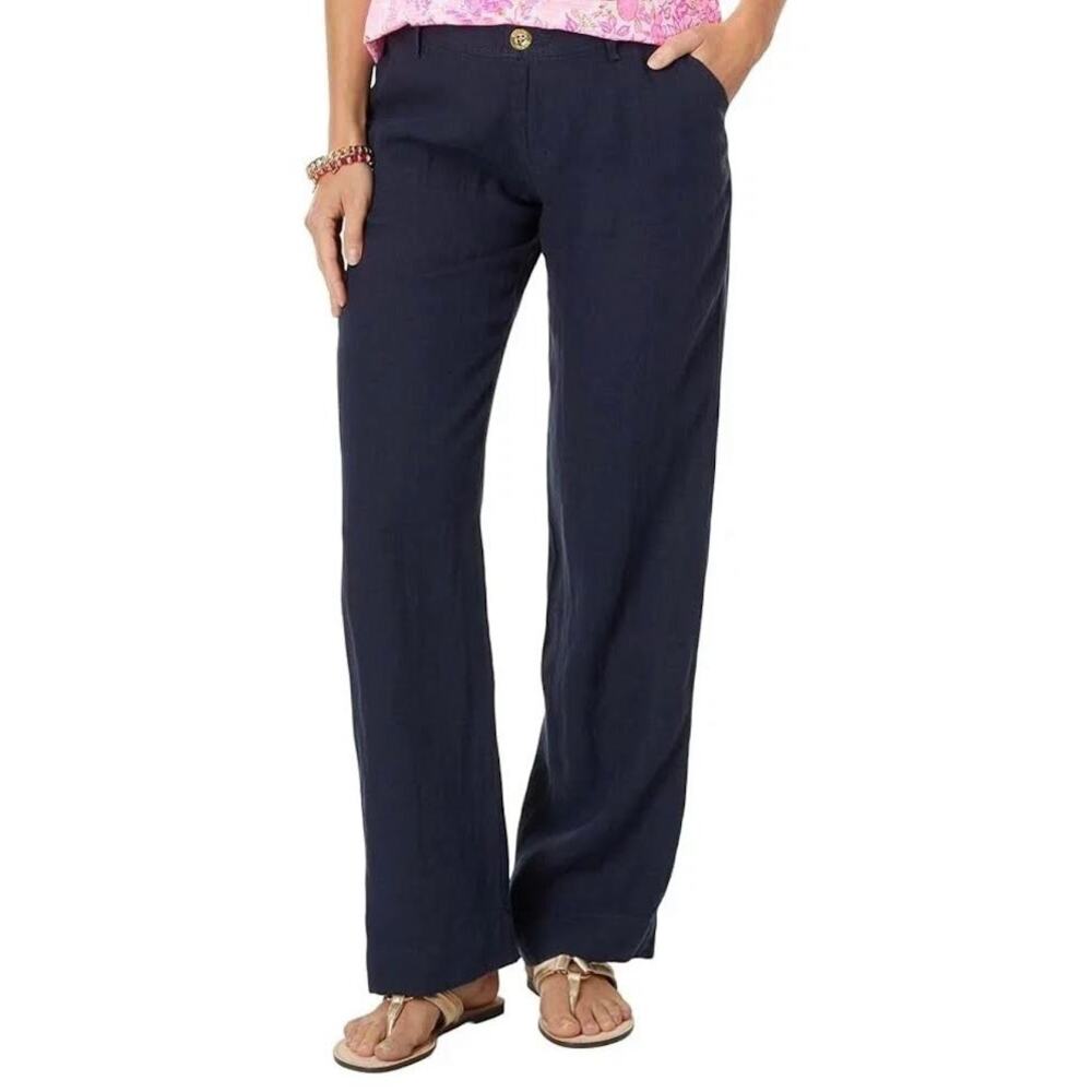 Lilly Pulitzer Lagoon Linen Breeta Trouser Navy Blue NWT Size 4
